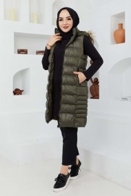 Kürk Kapüşonlu Yelek - Yeşil