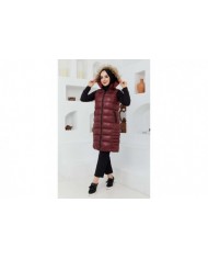 Kürk Kapüşonlu Yelek - Bordo