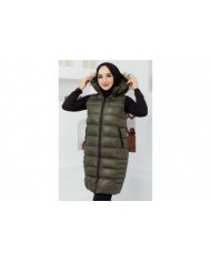 Kürk Kapüşonlu Yelek - Yeşil