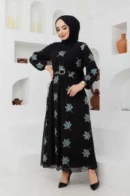 Yaprak Sifon Elbise - Yeşil