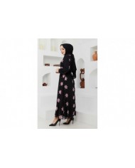 Yaprak Sifon Elbise - Fuşya