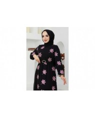 Yaprak Sifon Elbise - Fuşya