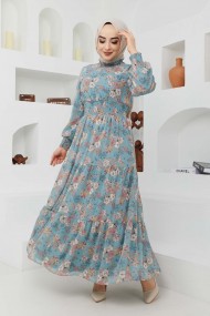 Gipeli Şifon Elbise - Yeşil