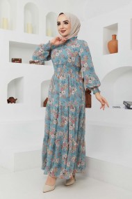 Gipeli Şifon Elbise - Yeşil