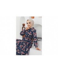 Gipeli Şifon Elbise - Mavi