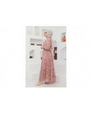 Gipeli Şifon Elbise - Gül Kurusu