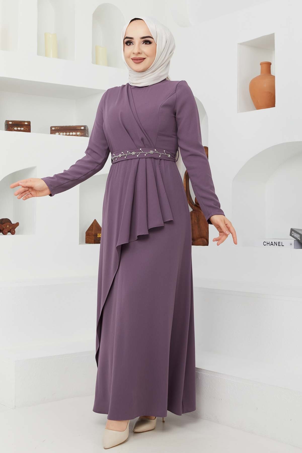 Eylül Krep Elbise - Lila