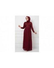 Üstü Pullu Abiye - Bordo