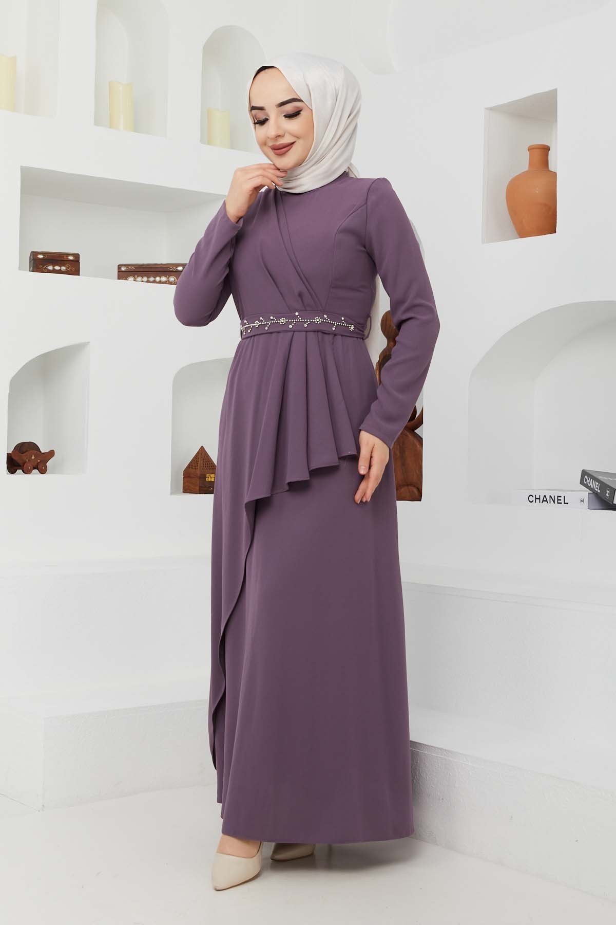 Eylül Krep Elbise - Lila