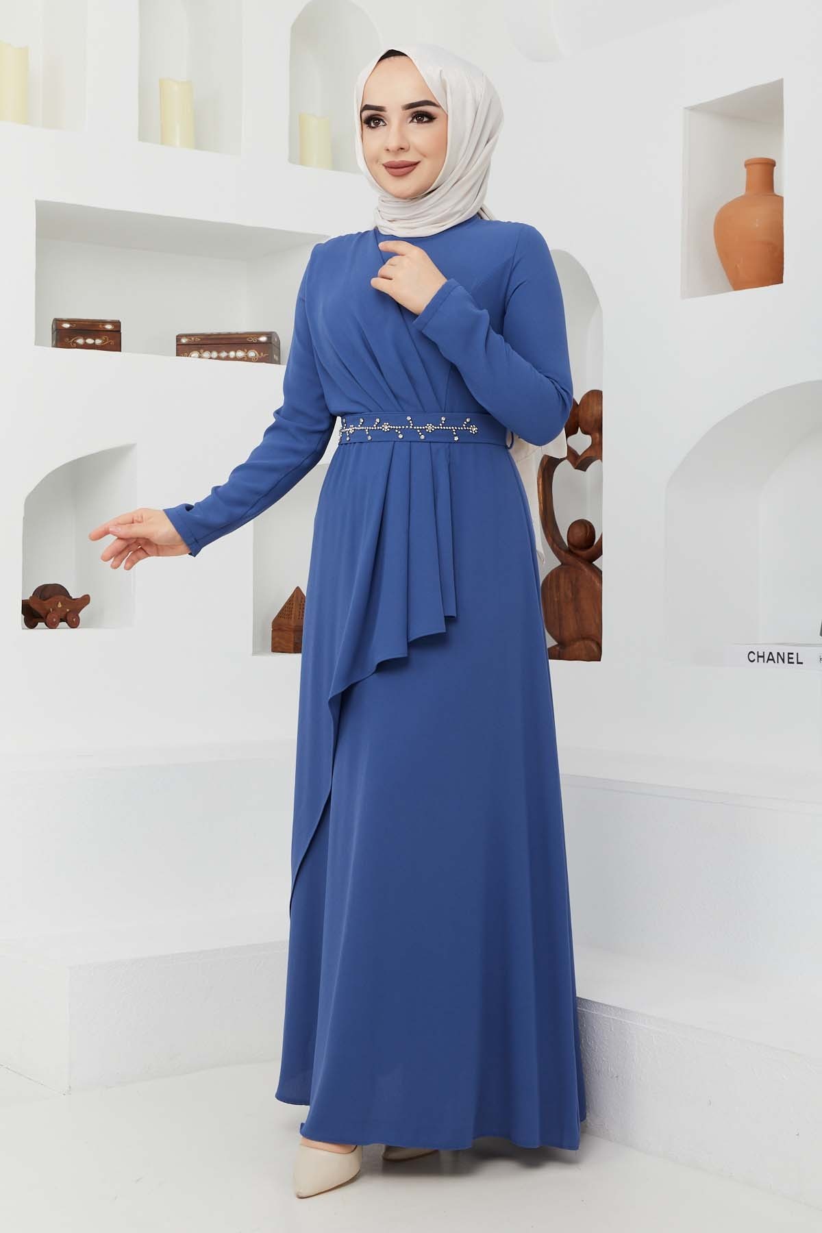 Eylül Krep Elbise - İndigo