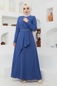 Eylül Krep Elbise - İndigo