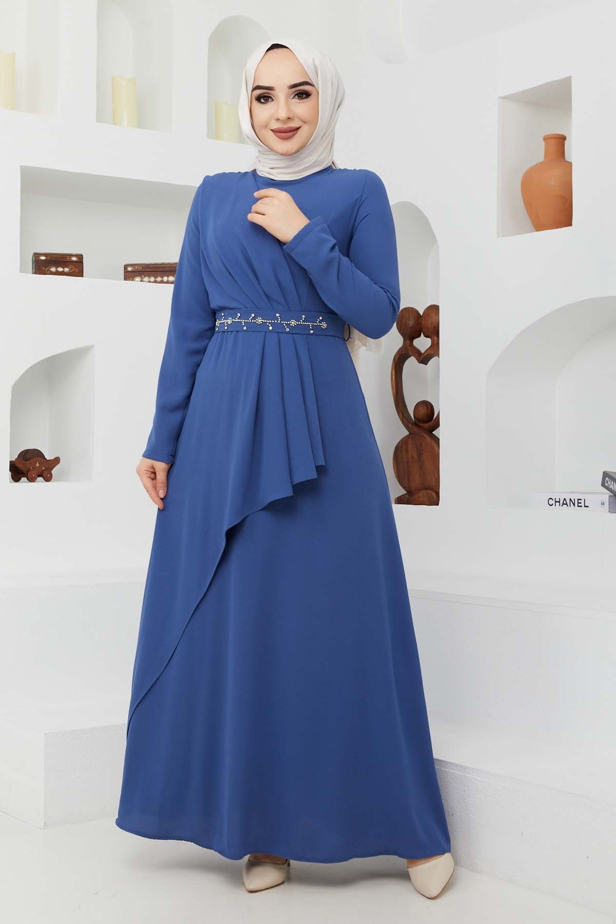 Eylül Krep Elbise - İndigo