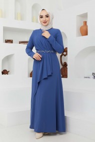 Eylül Krep Elbise - İndigo