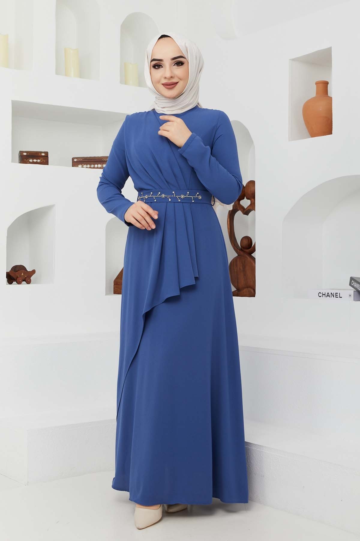 Eylül Krep Elbise - İndigo