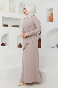 Eylül Krep Elbise - Bej