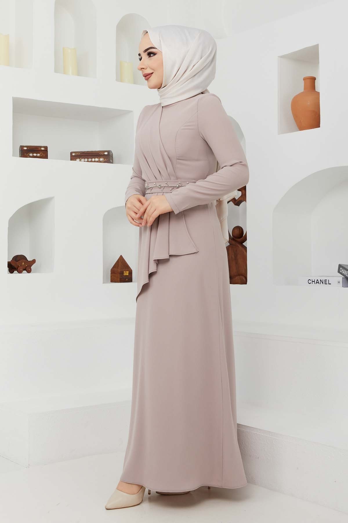 Eylül Krep Elbise - Bej