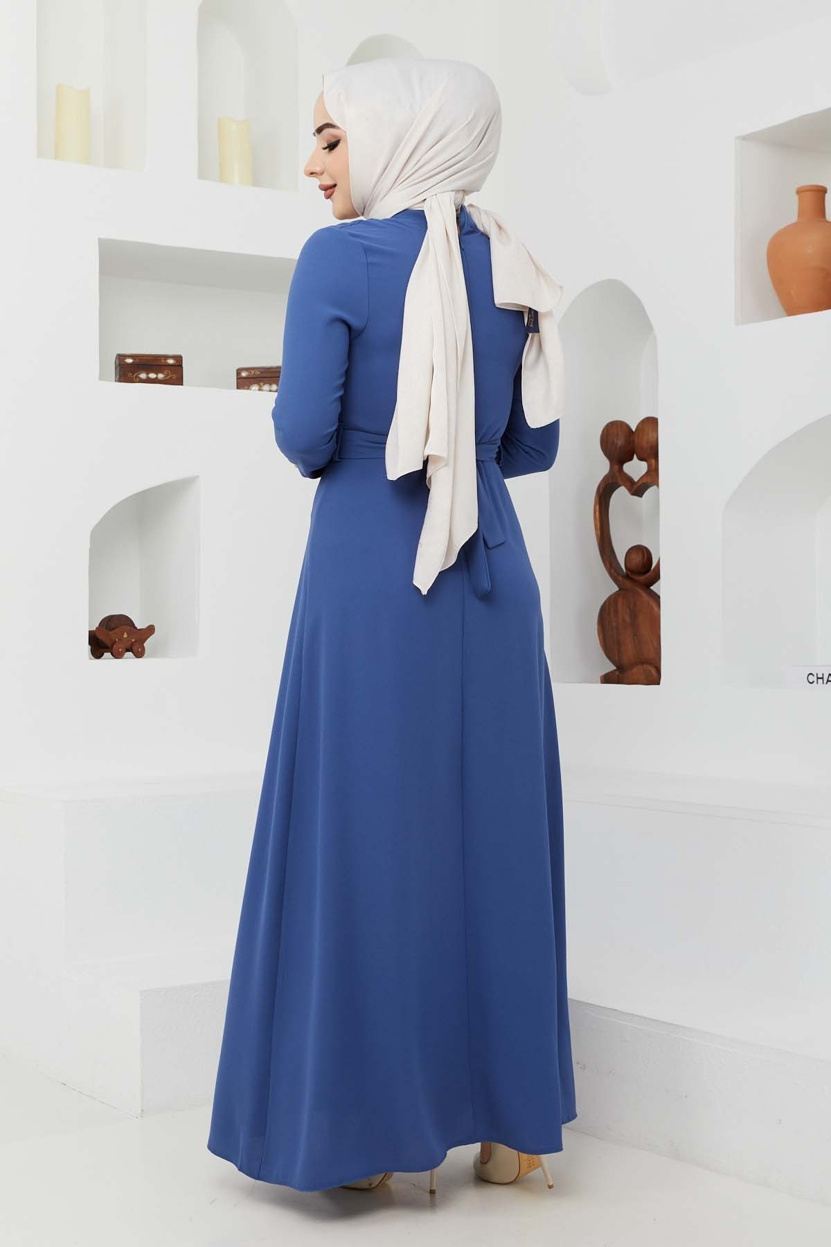 Eylül Krep Elbise - İndigo