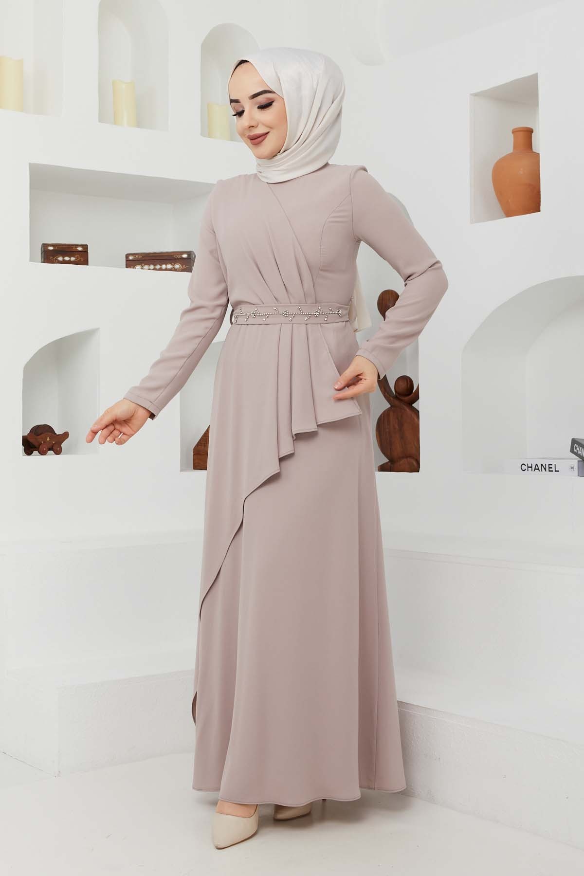 Eylül Krep Elbise - Bej