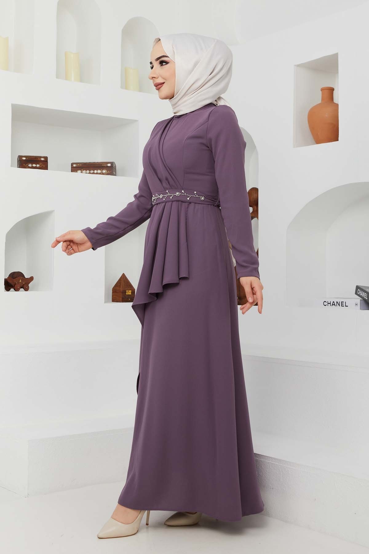 Eylül Krep Elbise - Lila