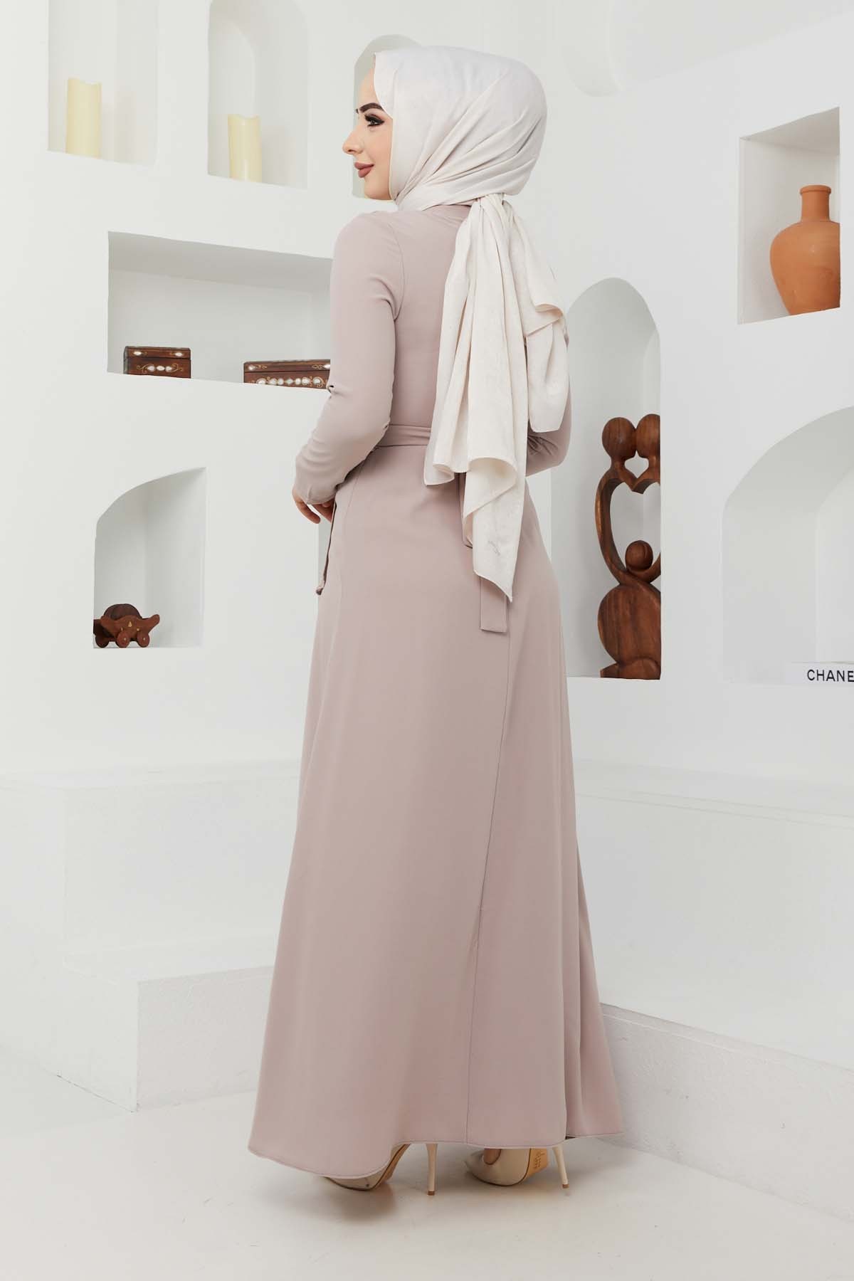 Eylül Krep Elbise - Bej