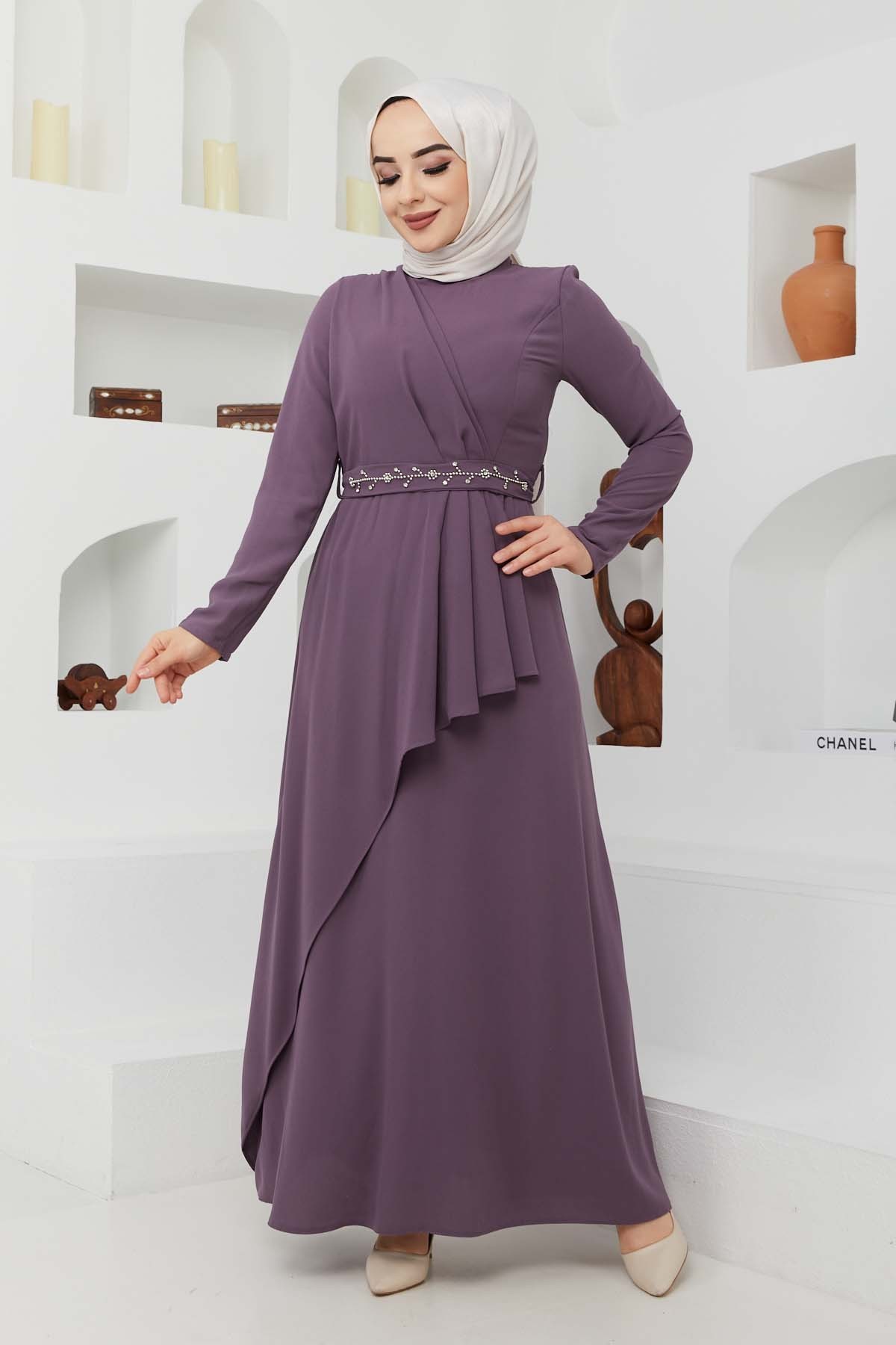 Eylül Krep Elbise - Lila