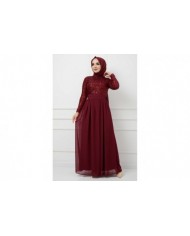 Üstü Pullu Abiye - Bordo