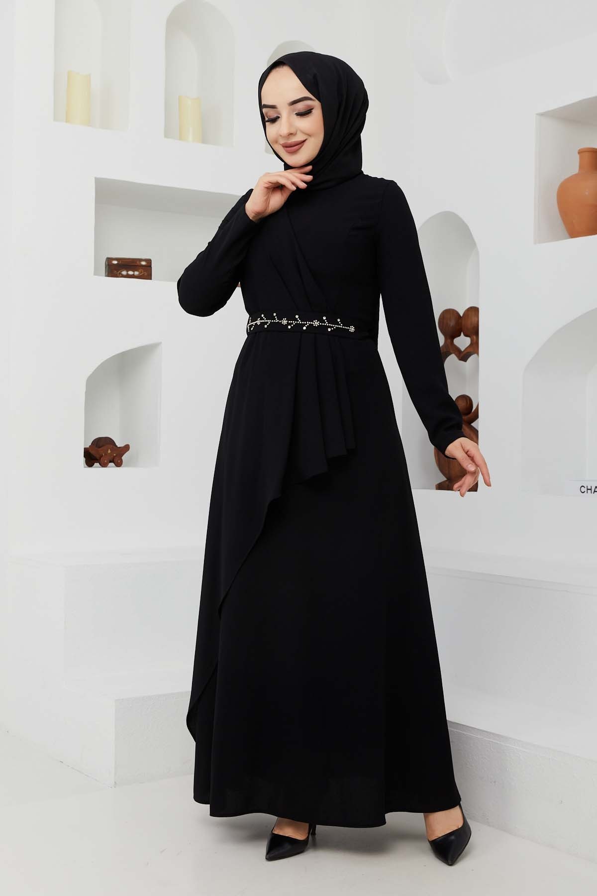 Eylül Krep Elbise - Siyah