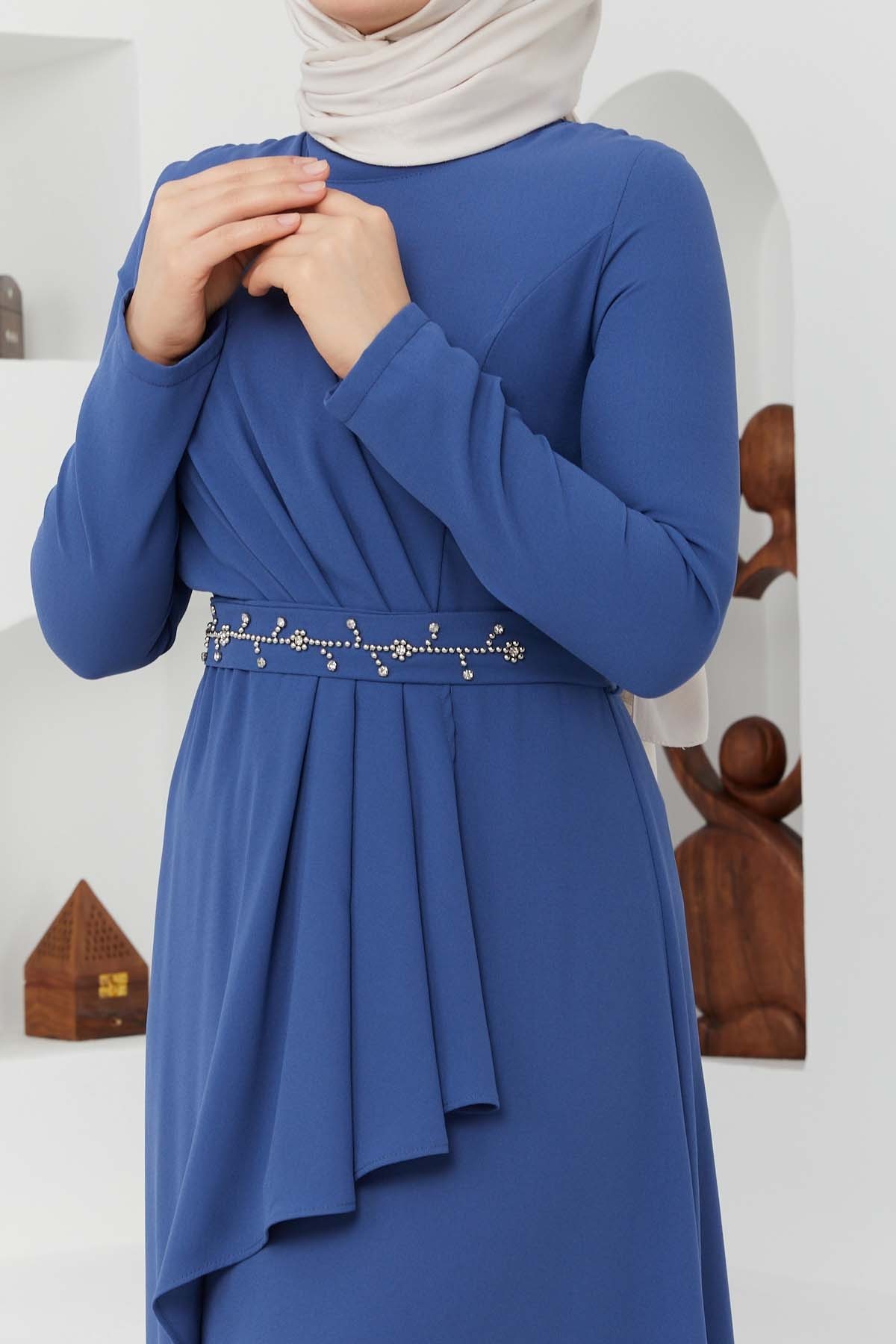 Eylül Krep Elbise - İndigo