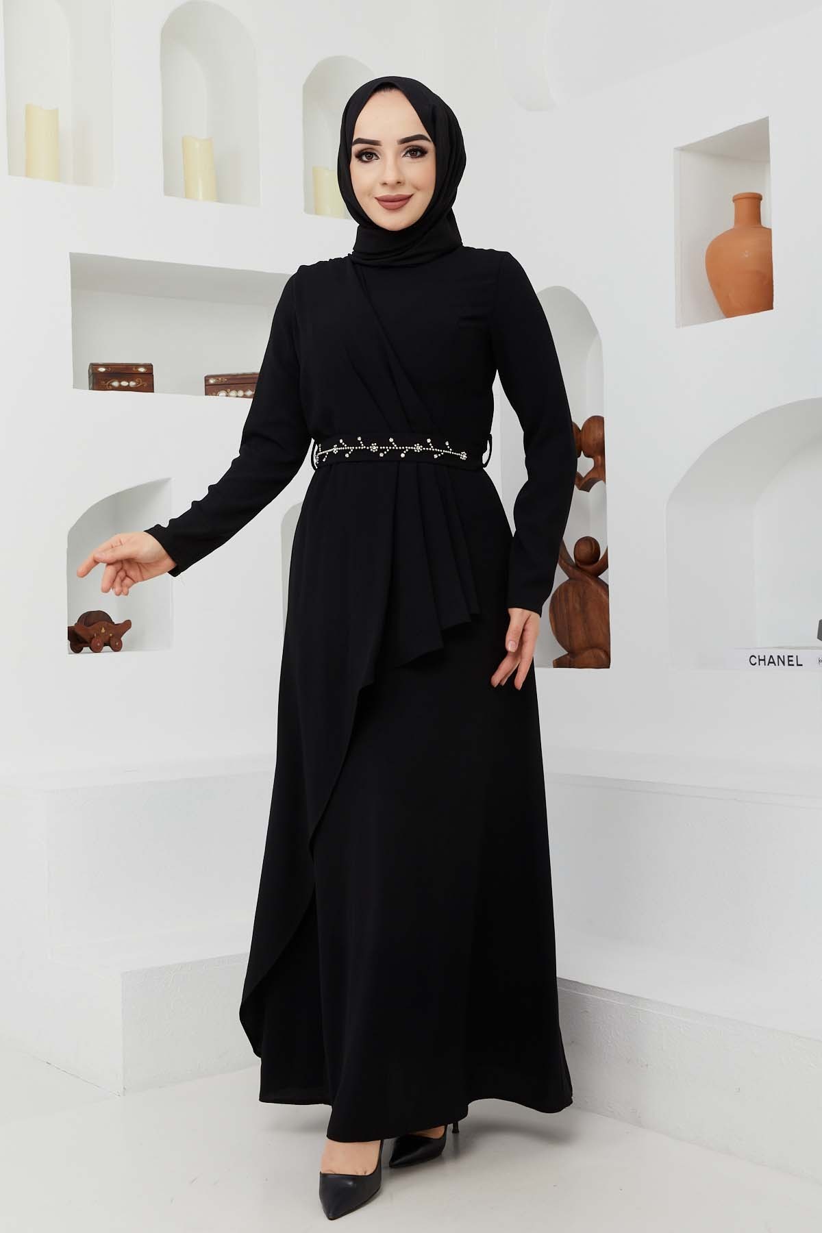 Eylül Krep Elbise - Siyah