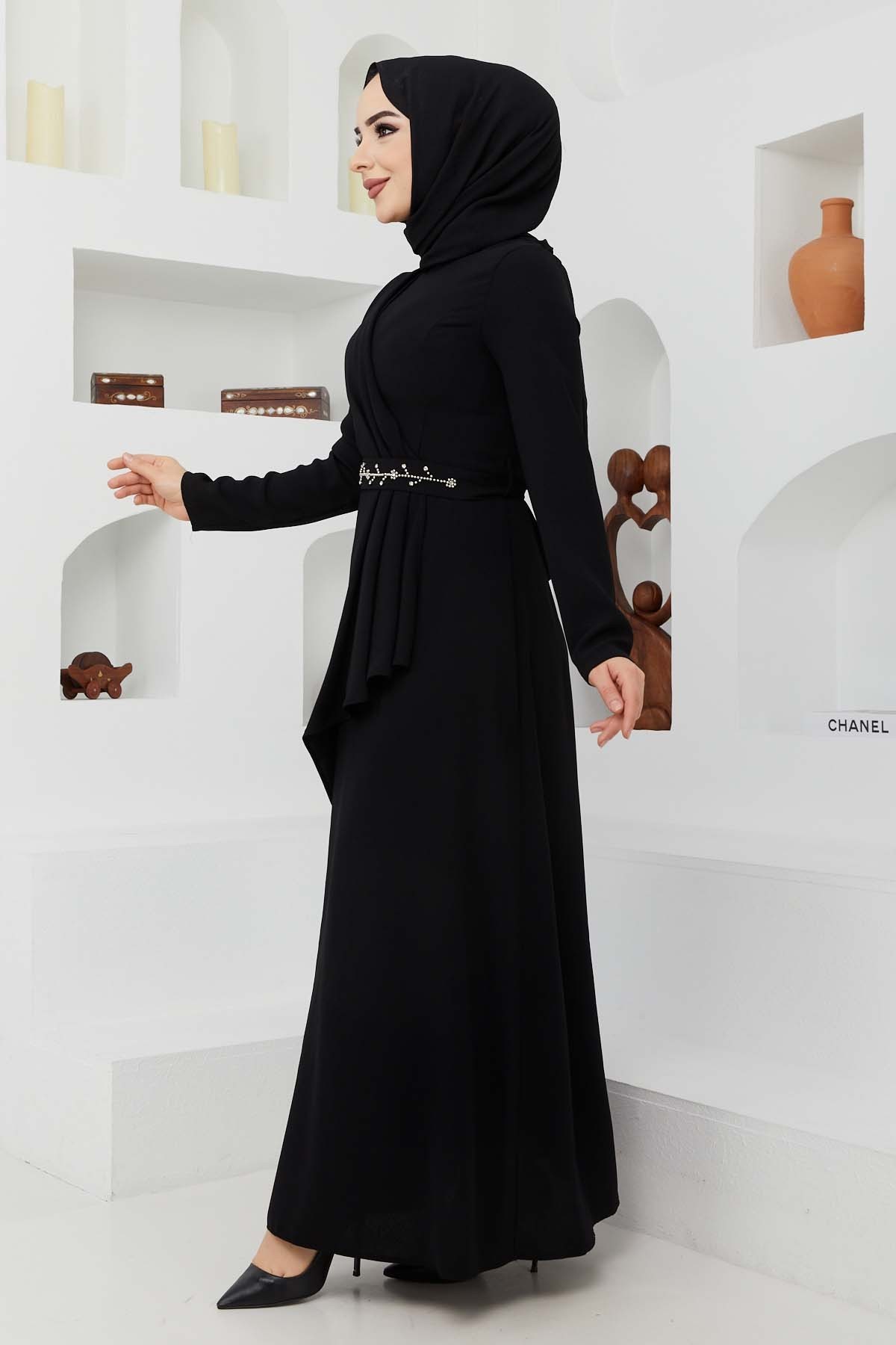 Eylül Krep Elbise - Siyah