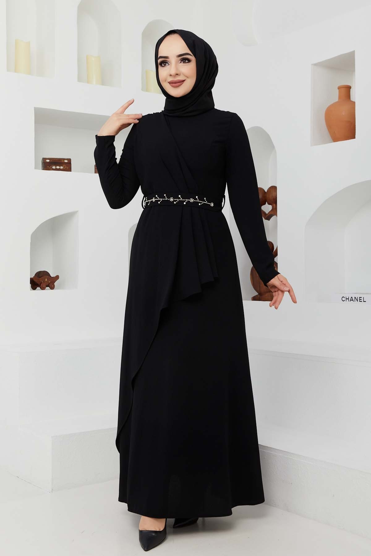 Eylül Krep Elbise - Siyah