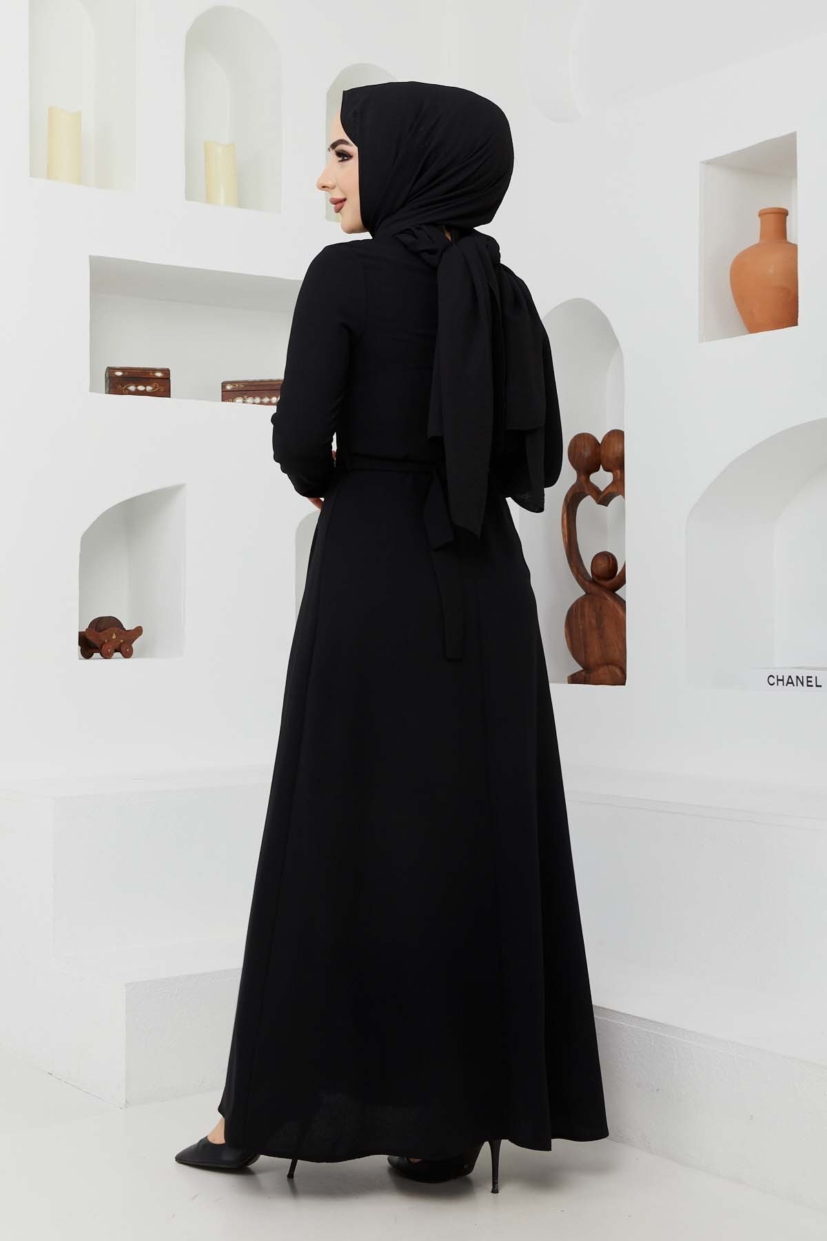 Eylül Krep Elbise - Siyah