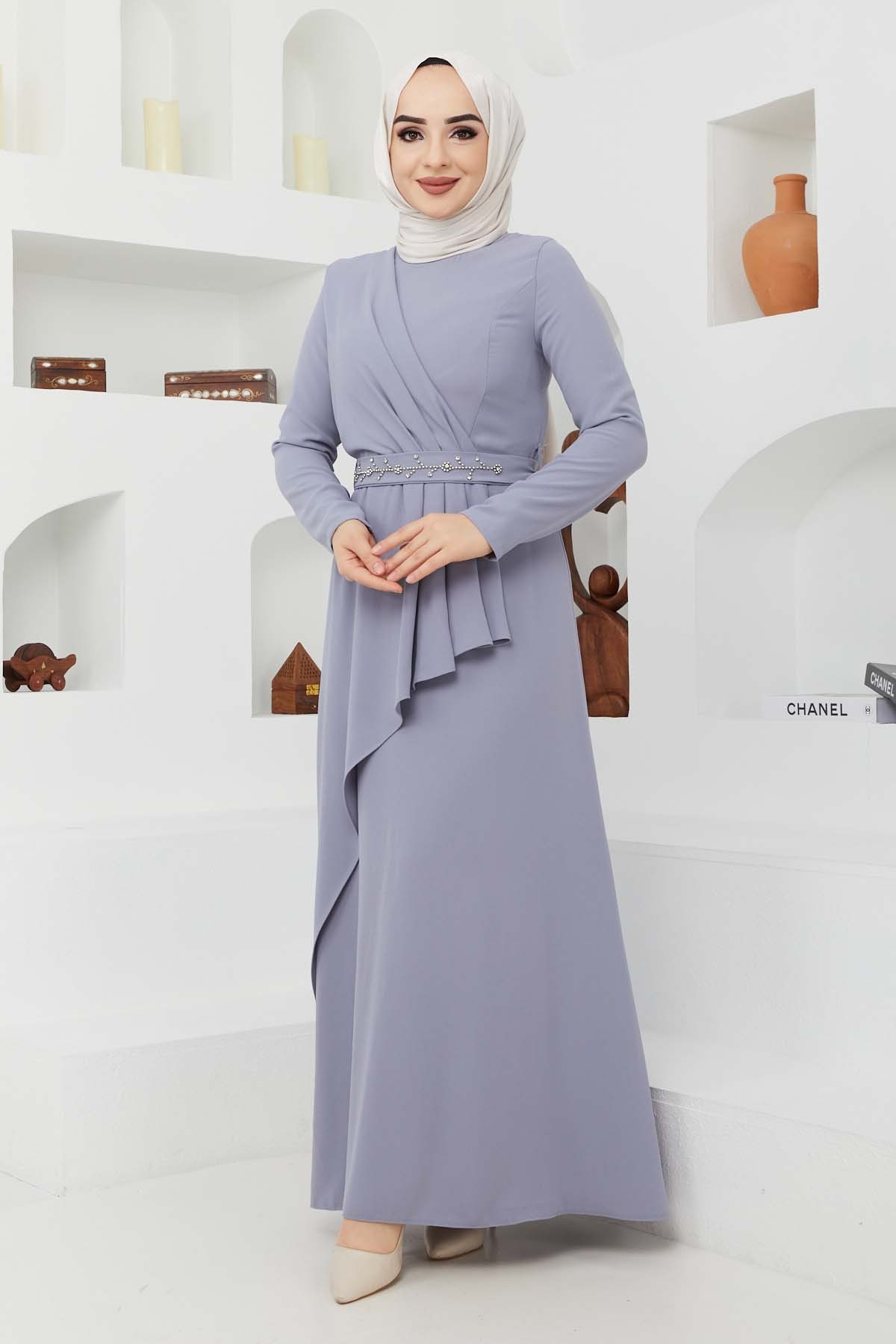 Eylül Krep Elbise - Gri