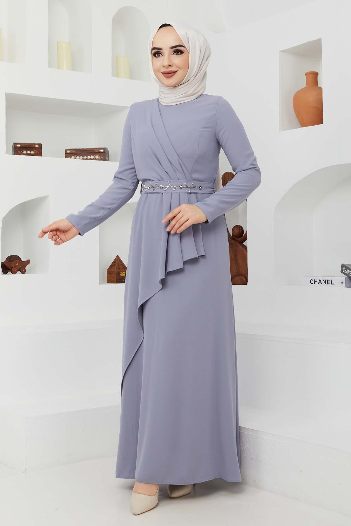 Eylül Krep Elbise - Gri