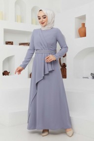 Eylül Krep Elbise - Gri
