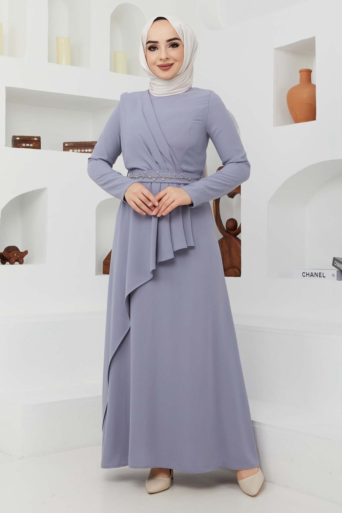 Eylül Krep Elbise - Gri