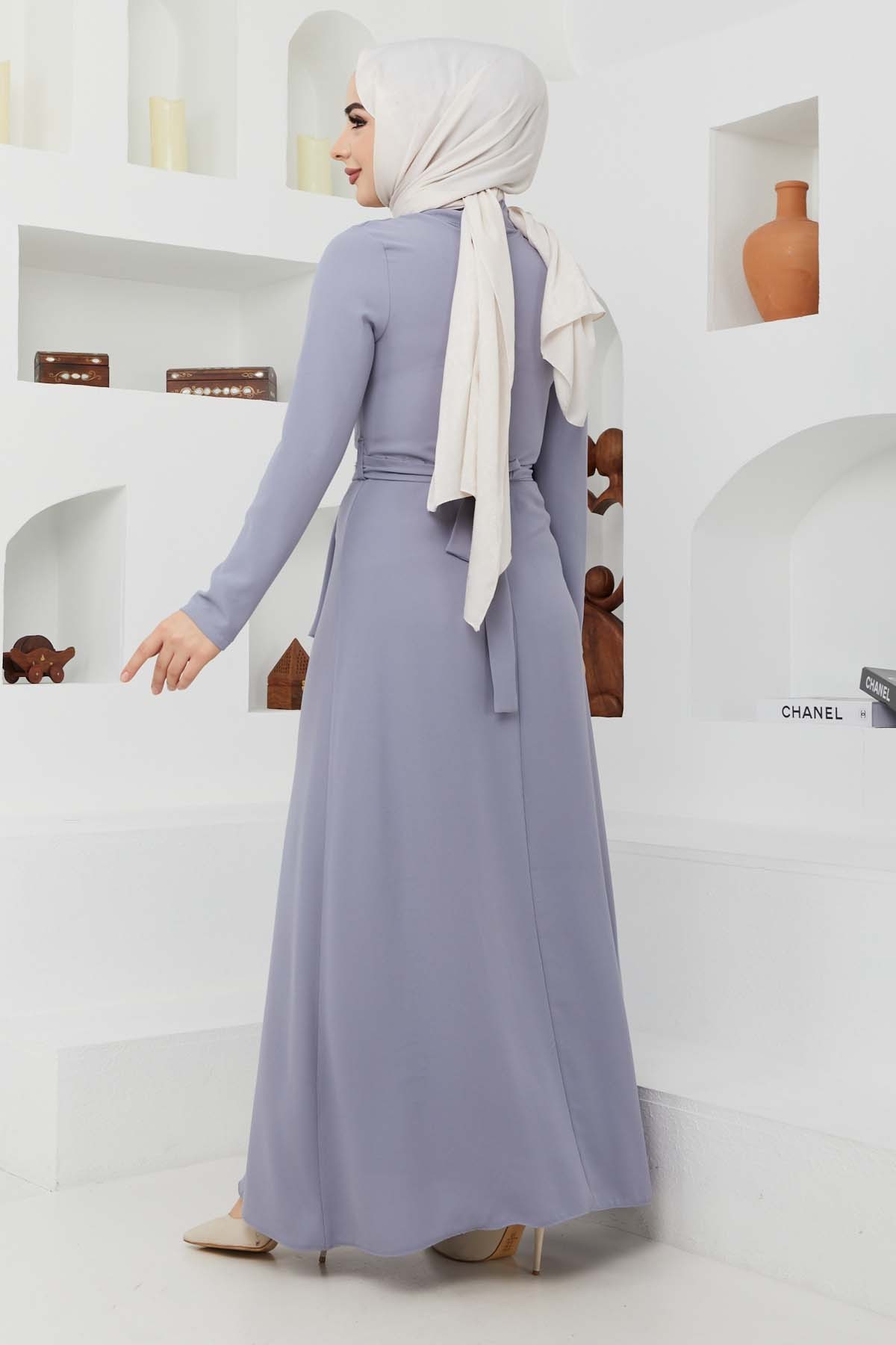 Eylül Krep Elbise - Gri