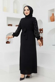 Ecrin Krep Elbise - Siyah