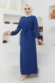 Ecrin Krep Elbise - İndigo