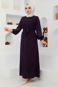 Ecrin Krep Elbise - Mürdüm