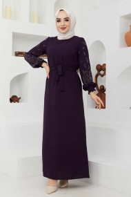 Ecrin Krep Elbise - Mürdüm