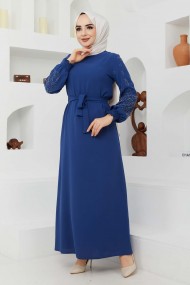 Ecrin Krep Elbise - İndigo