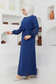 Ecrin Krep Elbise - İndigo