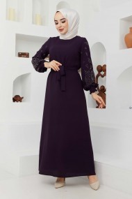 Ecrin Krep Elbise - Mürdüm