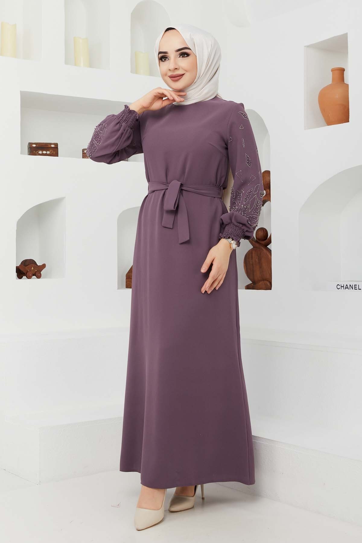 Ecrin Krep Elbise - Lila