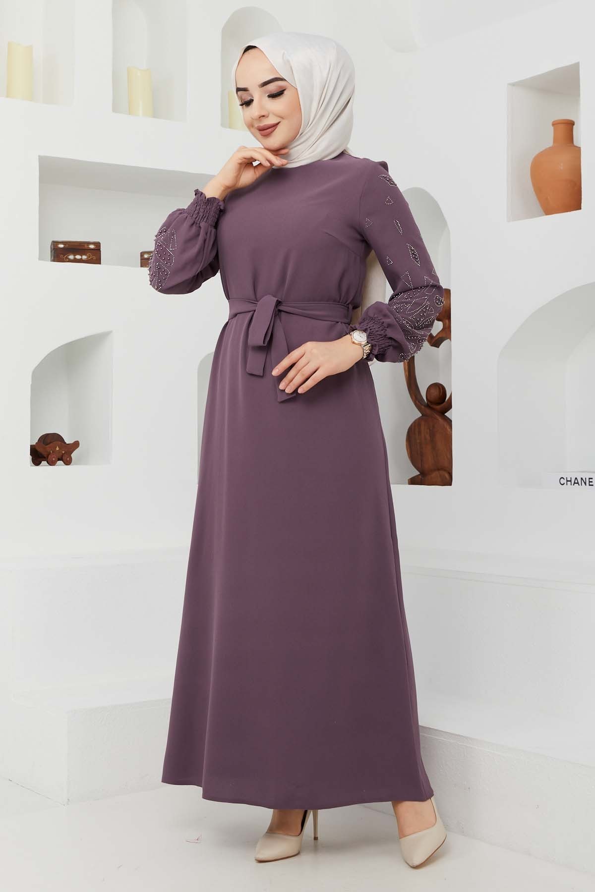 Ecrin Krep Elbise - Lila