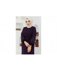 Ecrin Krep Elbise - Mürdüm