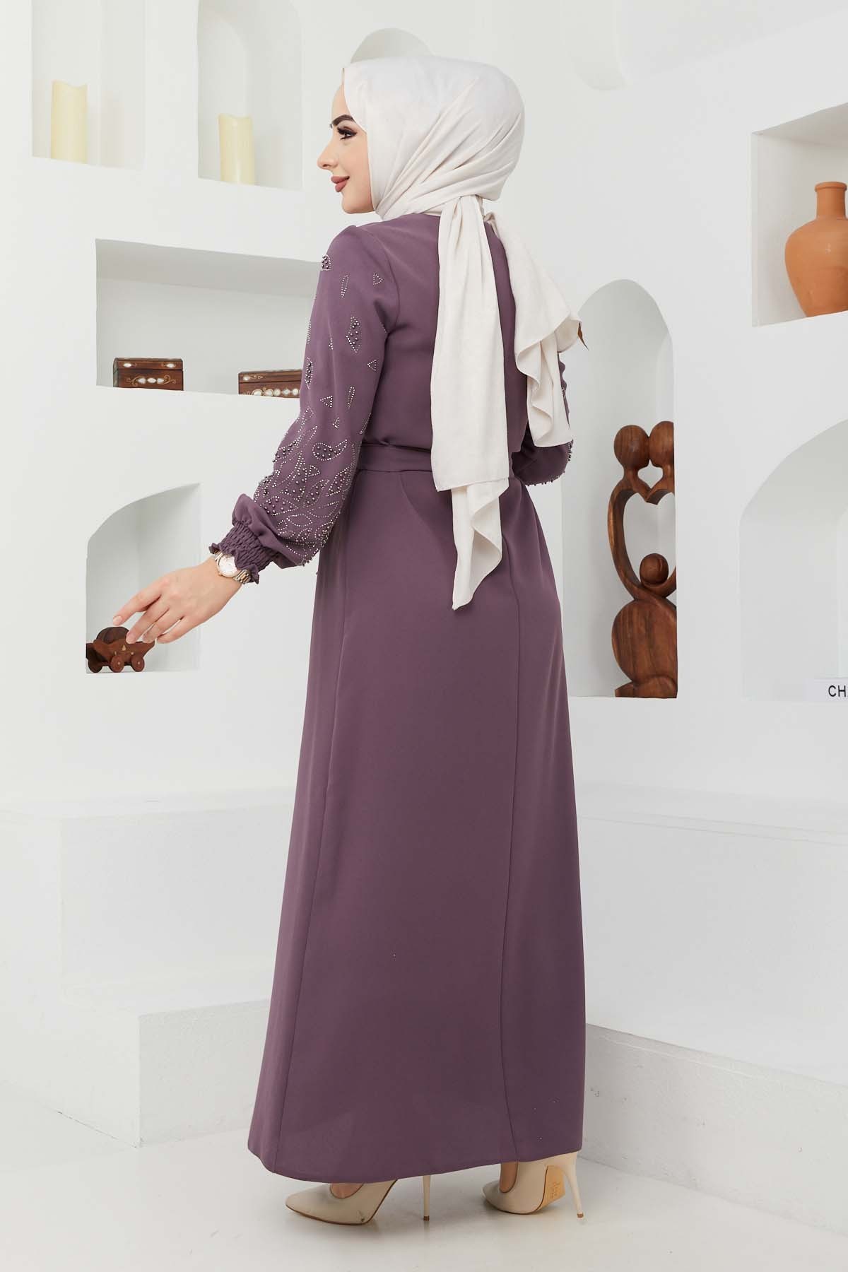 Ecrin Krep Elbise - Lila