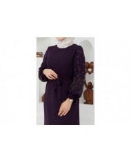 Ecrin Krep Elbise - Mürdüm