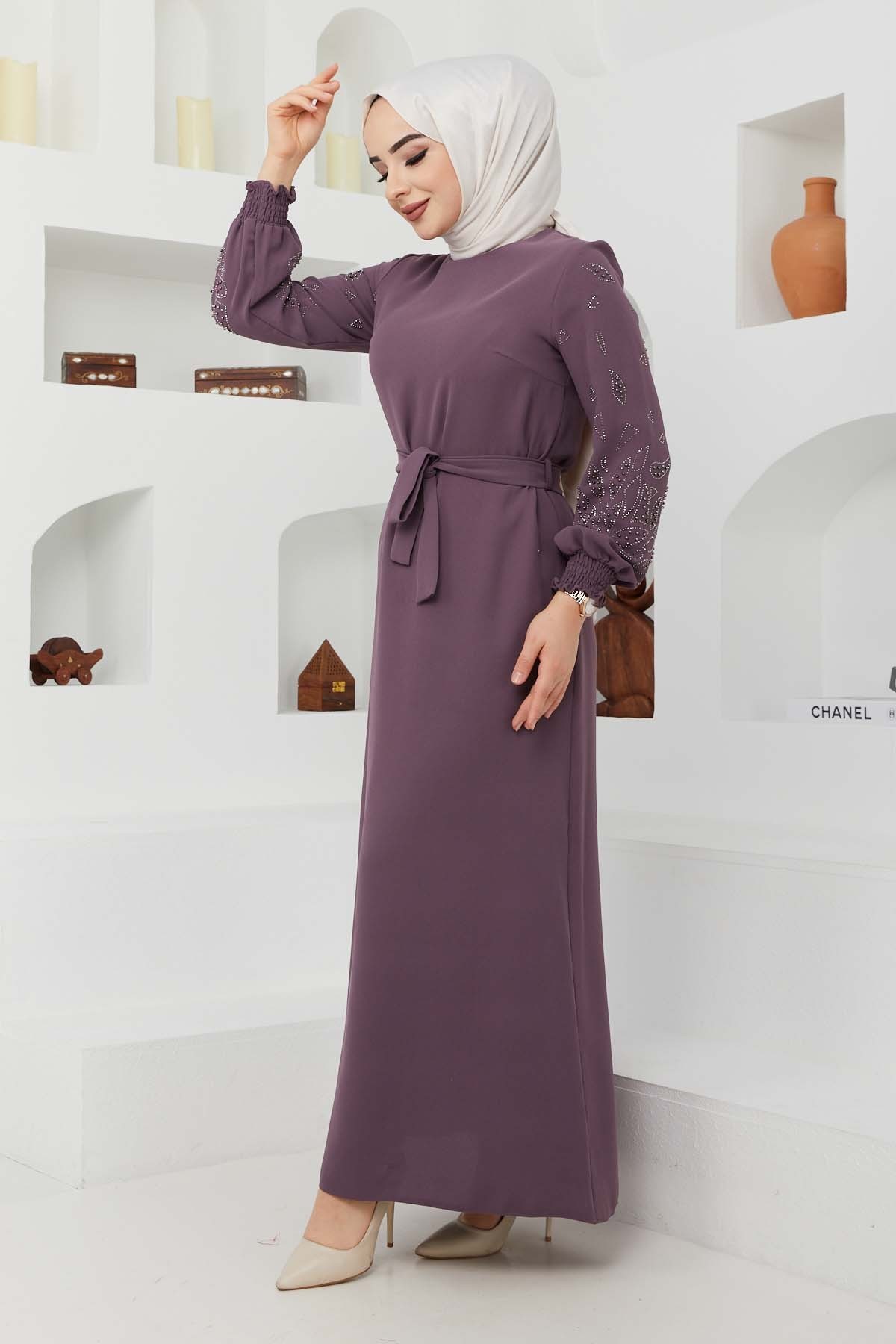 Ecrin Krep Elbise - Lila